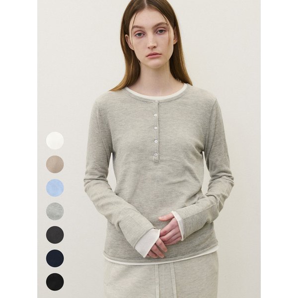 (우먼)코튼 모달 헨리넥 슬리브 니트 - 7 COLOR