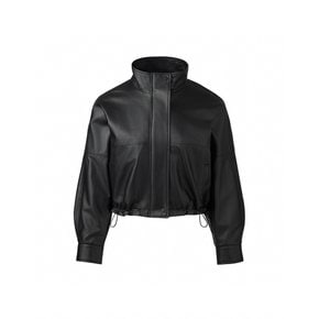 Italian nappa Lambskin High-neck short jumper_Black