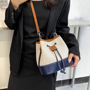 여성 베이직 캐주얼 배색 심플 버킷백 숄더백 가방 (8440766A)