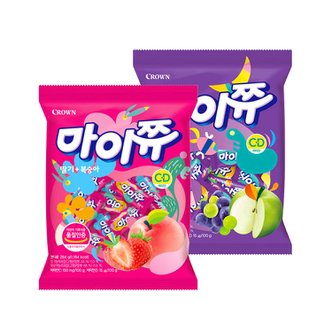  크라운 마이쮸 봉지 284g 세트 (총 8봉 / 딸기복숭아 4봉 + 포도사과 4봉)