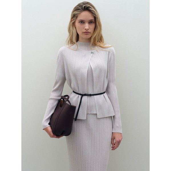 플리츠 골지 니트 가디건_실버