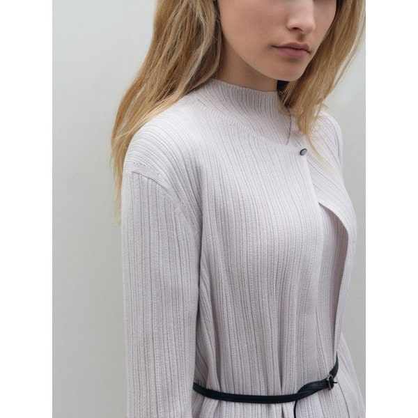 플리츠 골지 니트 가디건_실버