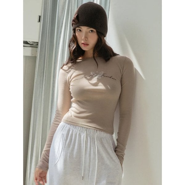 시크릿 버터플라이 레터링 슬림 티셔츠 4color