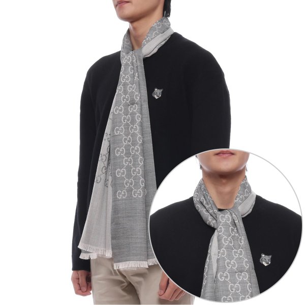 [부산점] 25FW 남성 GG 자카드 울 실크 머플러 (165904 3G646 1400 M 25F)