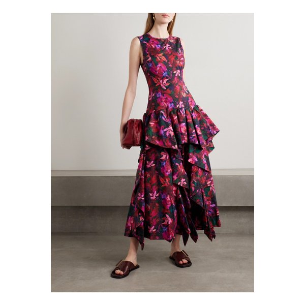 뮤랄 러플 플로럴 프린트 코튼 포플린 맥시 드레스 레드 1647597359253558