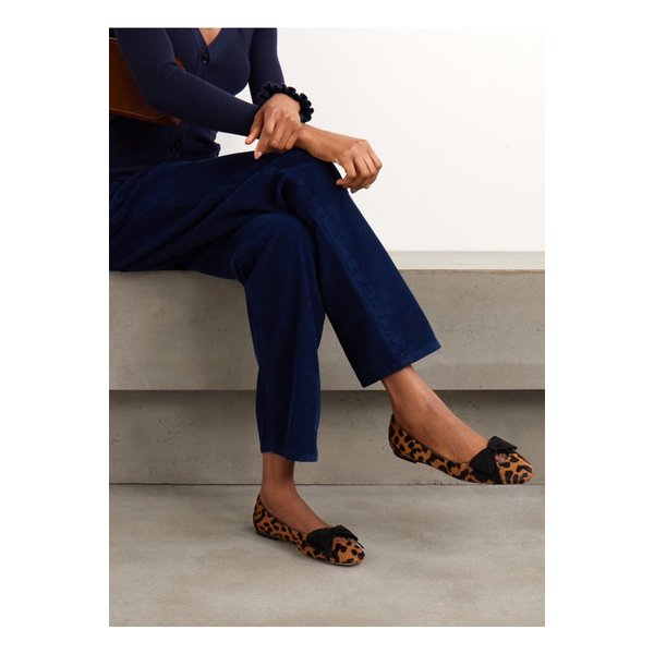 보와우 스웨이드 트리밍 레오파드 프린트 카프 헤어 발레리나 플랫 46376663162910223