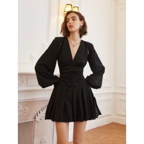 YY black pleats waist short dress