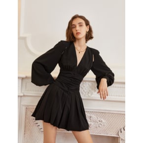 YY black pleats waist short dress