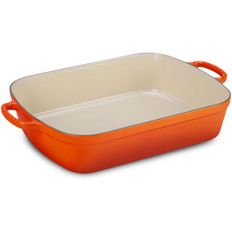 일본 르쿠르제 후라이팬0108 Le Creuset 7 Qt. 서명 직사각 로스터  Flame 14 x 10.75inch 오렌