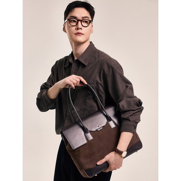 Polygon LG flap tote [brown Suede]