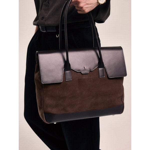 Polygon LG flap tote [brown Suede]