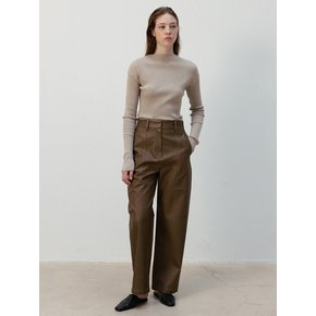 Faux Leather Block Pants_Beige