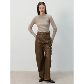 Faux Leather Block Pants_Beige