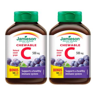  캐나다 자미에슨 츄어블 비타민 C 500mg 포도맛 120정 2개 Jamieson