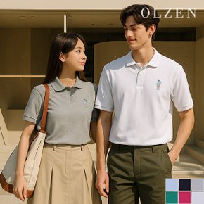 남녀공용 올리버 패치 반팔 카라 티셔츠 (ZMD2TT1301)