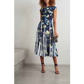 Pleated Printed Crepe Midi Dress 블랙