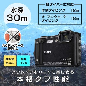 Nikon 디지털 카메라 COOLPIX W300 BK 쿨픽스 1605만 화소 블랙 방수 내한 방진