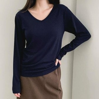 신세계라이브쇼핑 [옷자락] 여성 포근 기모 레이온 브이넥 스판 긴팔 티셔츠