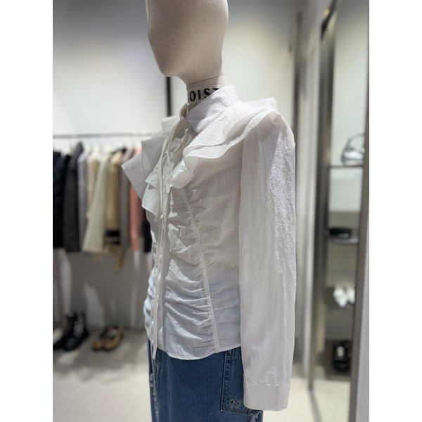 [여주점] 숄카라 탈착 절개 셔링 셔츠형 블라우스ES1WB160