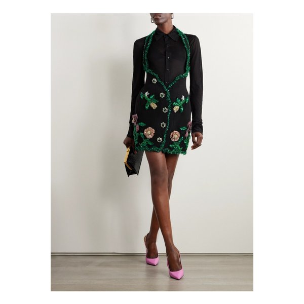 장식된 울 미니 드레스 블랙 1647597333165608