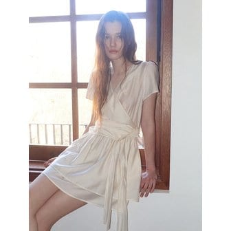 에트몽 Wrap Tie Mini Dress, Cream