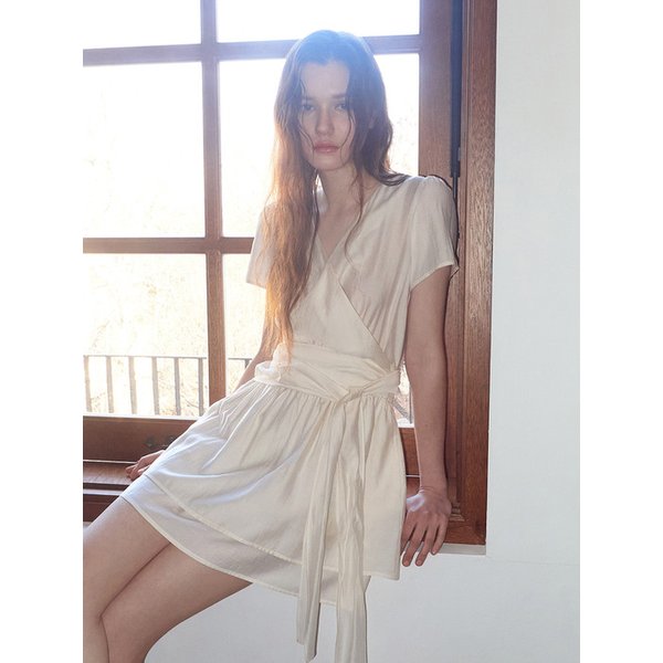 Wrap Tie Mini Dress, Cream