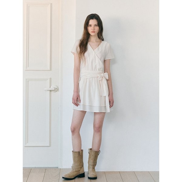 Wrap Tie Mini Dress, Cream