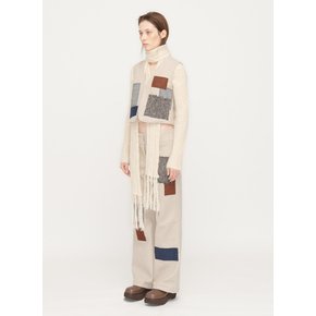 RAW-CUT PATCHWORK PANTS, BEIGE