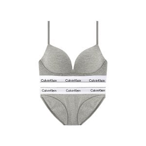 Calvin Klein Underwear 여성 모던 코튼 AF 플런지 푸쉬업 브라+팬티 세트 QF7623+F3787 GREY_P358937495