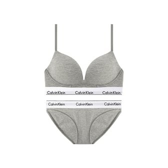 Calvin Klein Underwear 여성 모던 코튼 AF 플런지 푸쉬업 브라+팬티 세트 QF7623+F3787 GREY_P358937495