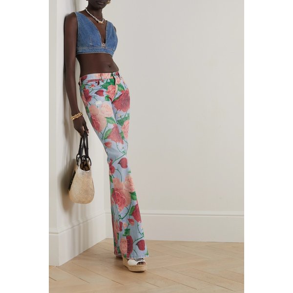 파울라 이비자 로즈 가죽 트리밍 플로럴 프린트 플레어 진 핑크 1647597306717157