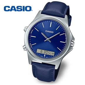 [정품] CASIO 카시오 MTP-VC01L-2E 듀얼타임 남성 가죽 손목시계