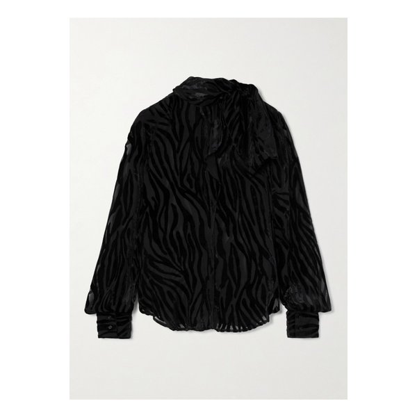 지오나 타이 넥 데보레 벨벳 블라우스 블랙 46376663162944474