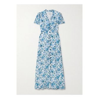 CEFINN 세핀 릴리아나 러플 플로럴 프린트 조젯 미디 드레스 블루 1647597332868967