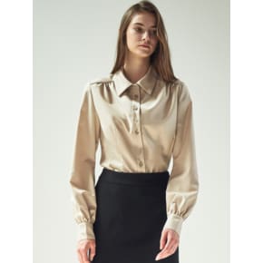 RUCHED-WAIST SHIRT_BEIGE