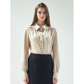 RUCHED-WAIST SHIRT_BEIGE