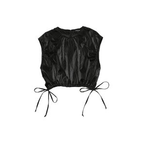 FAUX SLEEVELESS SHIRRING CROP TOP (2Colors)