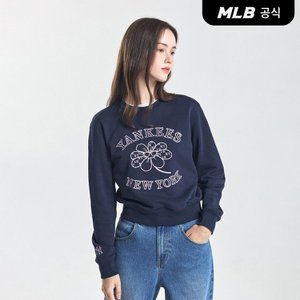 MLB [코리아공식] 여성 플라워 그래픽 크롭 맨투맨 NY (Navy)