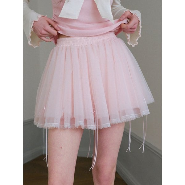 Cest_Ribbon mesh banding skirt