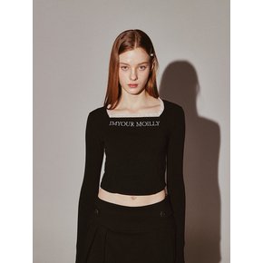 Square Neck Lace Long Sleeve Black