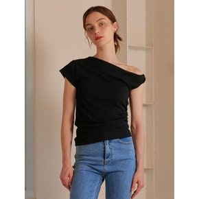 TWIST OFF SHOULDER T-SHIRT BLACK