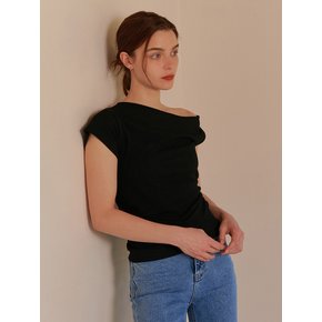 TWIST OFF SHOULDER T-SHIRT BLACK