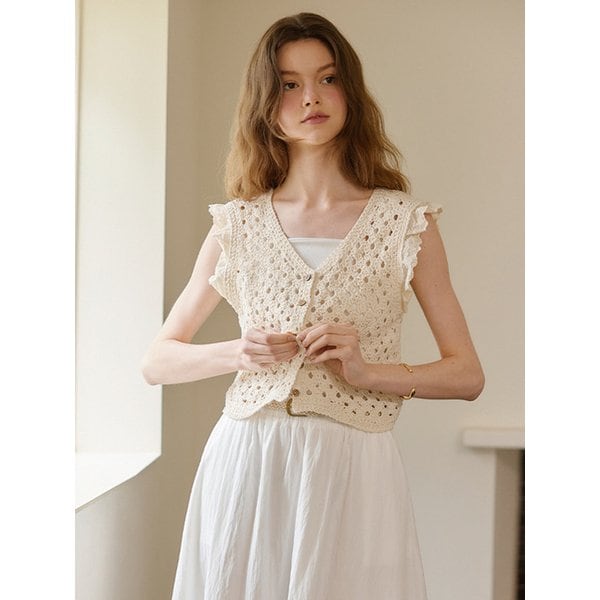 레이스 프릴 펀칭 니트 베스트 (TMVCE2976)