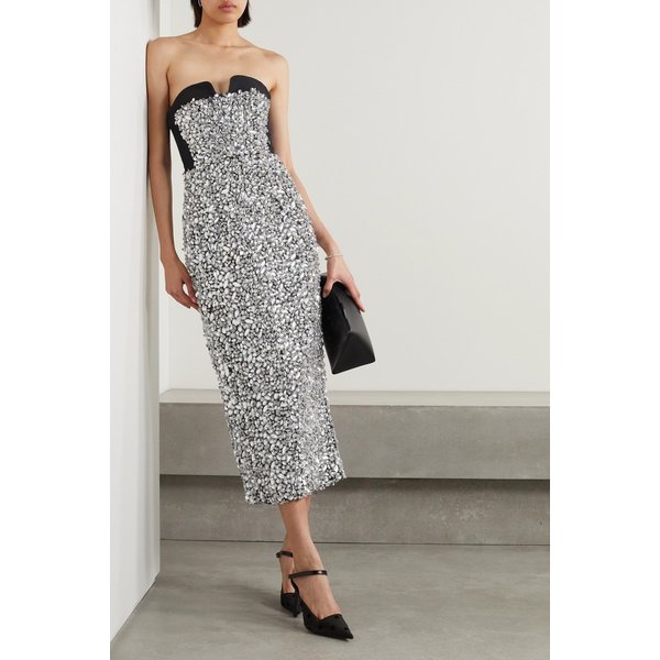 캐롤리나 헤레라 스트랩리스 장식 파이유 미디 원피스 1647597309403081