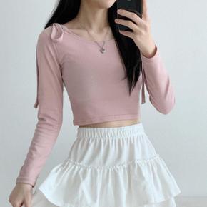 여자 발레코어룩 리본티 볼드숄더 탱크 티셔츠_2