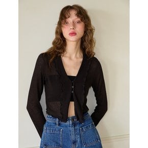 Ruffle Crop Sheer Cardigan_ Black