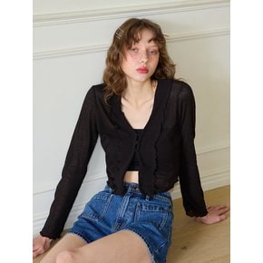 Ruffle Crop Sheer Cardigan_ Black