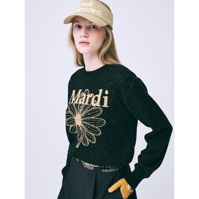 BOUCLE MARDI FLOWER KNIT PULLOVER_BLACK BEIGE