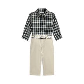 랄프 로렌 베이비 남아 플래드 셔츠 벨트 앤 캔버스 팬츠 세트(CWPO2STI8520176999)