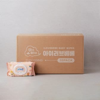 아이러브베베 아기물티슈 피치 100매 20팩 캡형(52gsm)